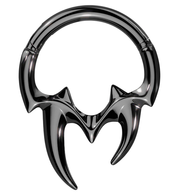 Black PVD Fangs Stainless Steel Hinged Segment Ring - Mrs Treak