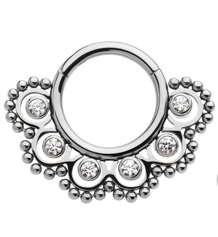 Frill 6 Piece CZ Titanium Hinged Segment Ring - Mrs Treak