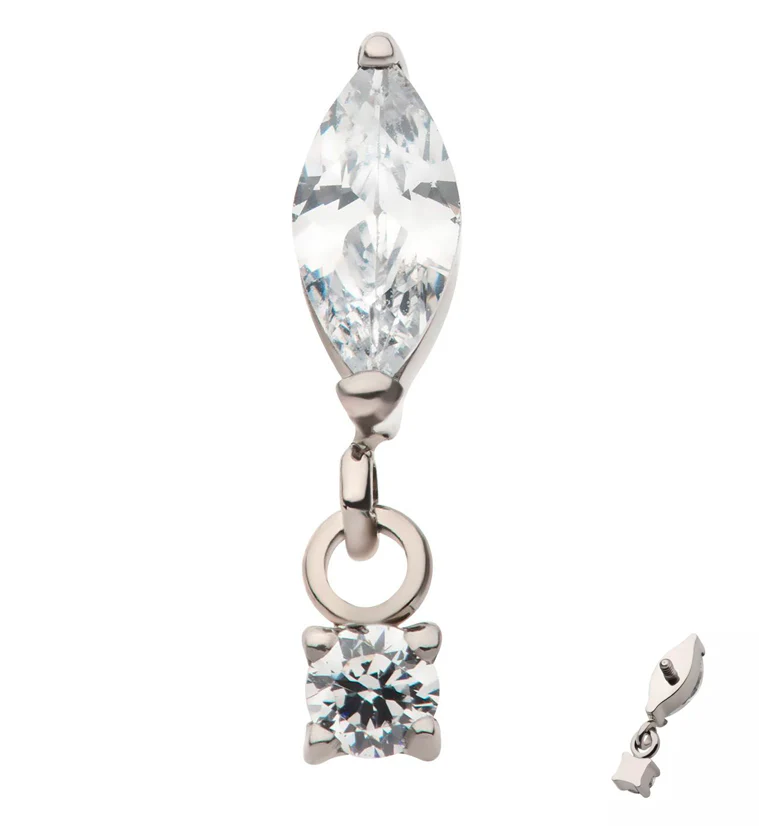 Marquise Dangle Round CZ Internally Threaded Titanium Top - Mrs Treak