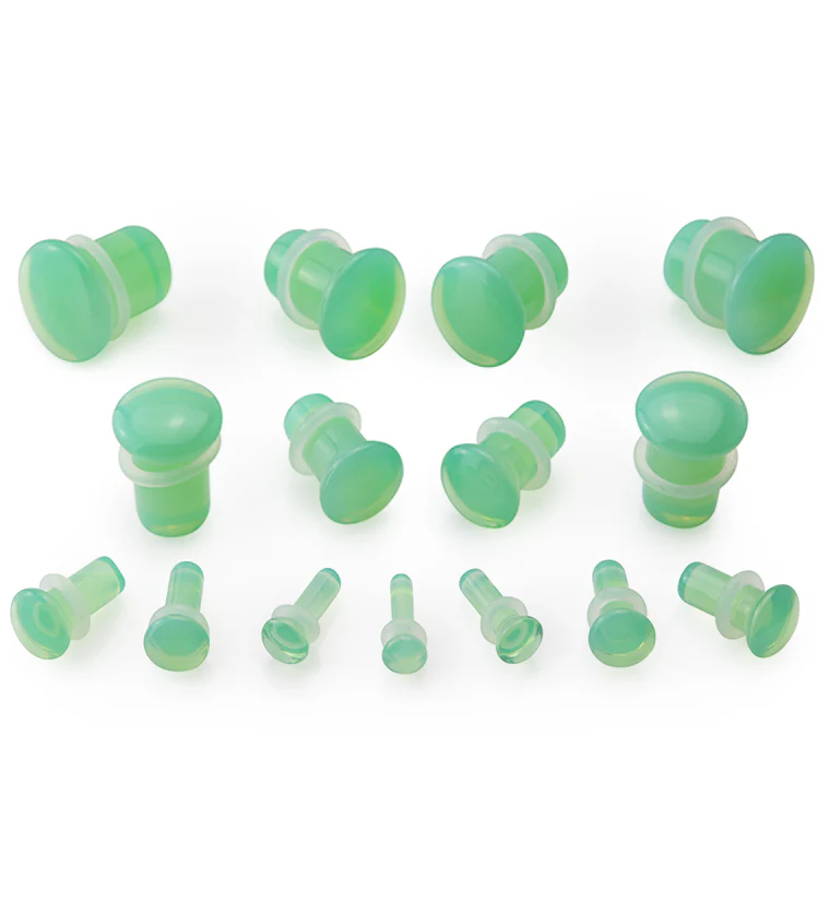 Mint Opalite Glass Plugs - Single Flare - Mrs Treak