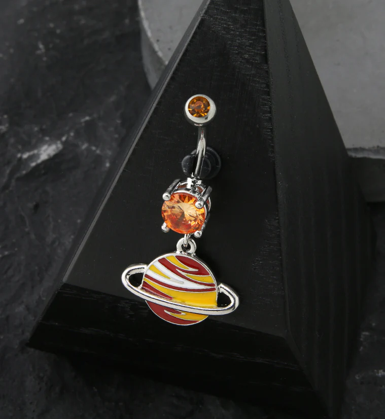 Planet Blaze Orange CZ Stainless Steel Belly Button Ring - Mrs Treak