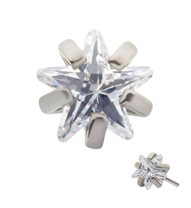Prong Set Star CZ Titanium Threadless Top - Mrs Treak