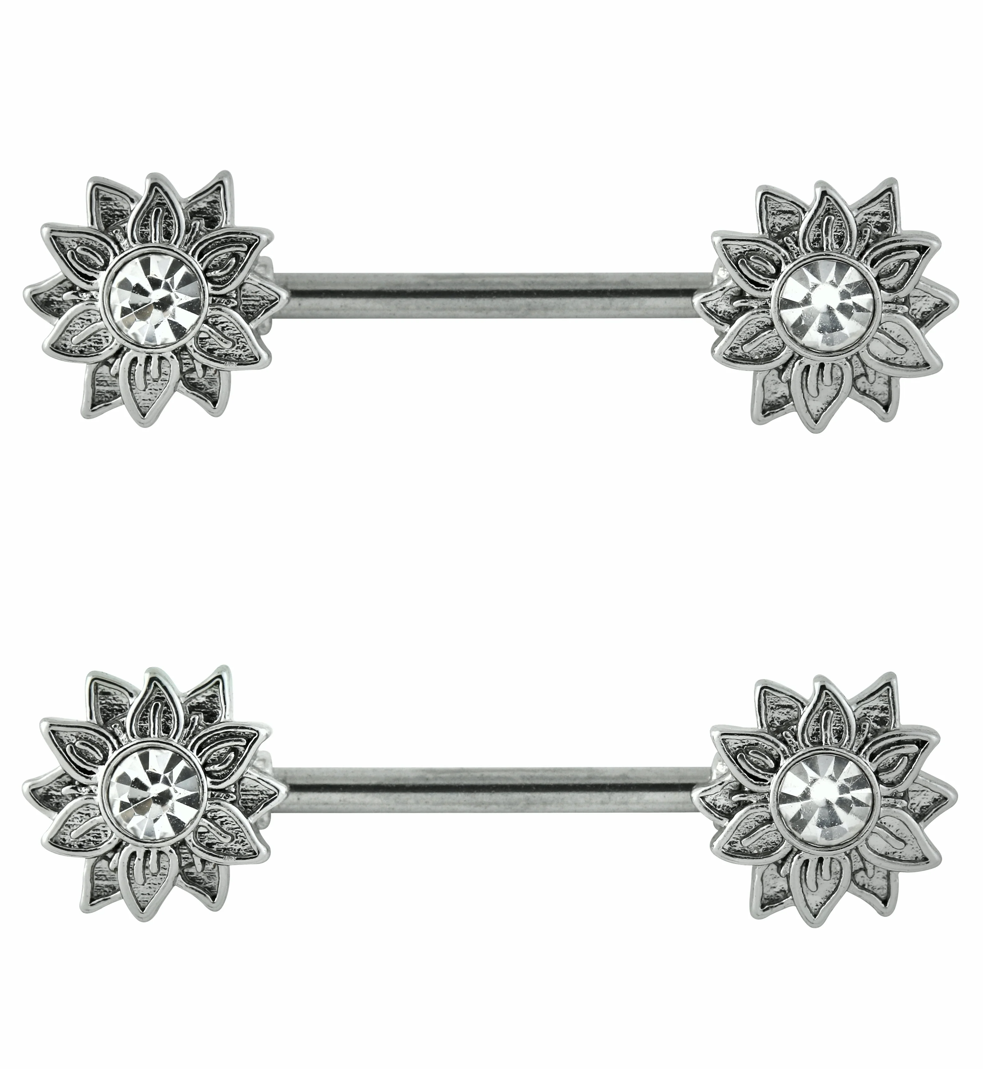 Sunflower Clear CZ Stainless Steel Nipple Barbell - Mrs Treak