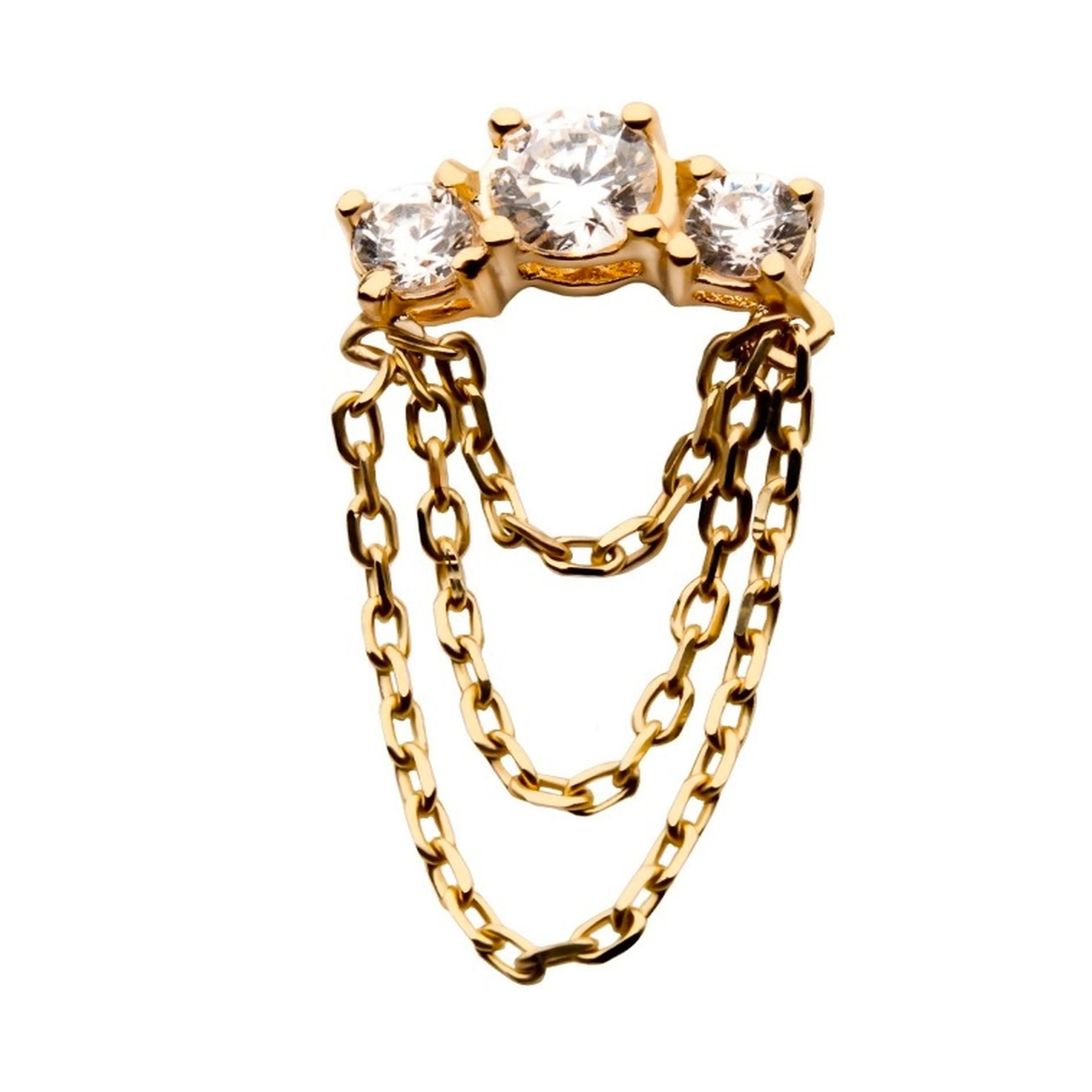 14kt Gold Triple CZ Prong Chain Threadless Top - Mrs Treak