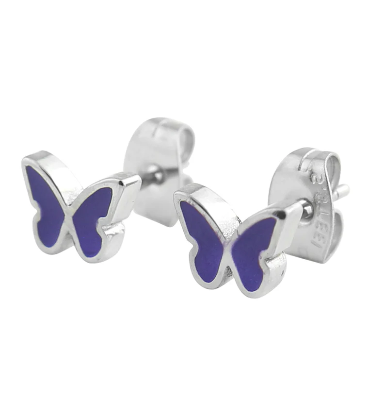 Purple Butterfly Stainless Steel Stud Earrings - Mrs Treak