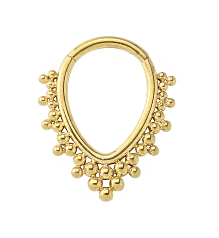 Gold PVD Beaded Teardrop Stainless Steel Hinged Segment Ring - Mrs Treak