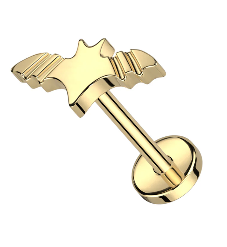 Gold PVD Flying Bat Threadless Titanium Labret - Mrs Treak