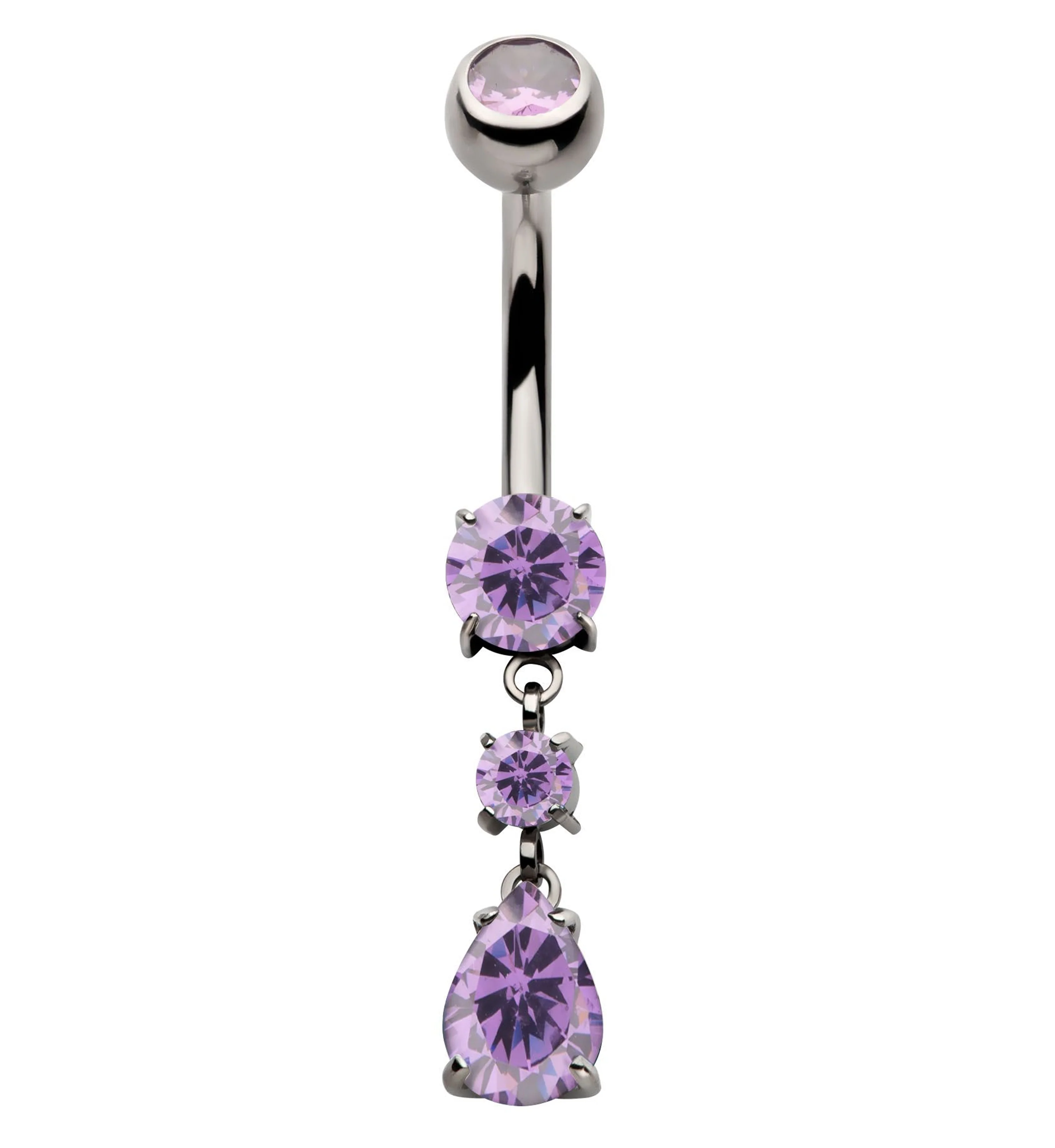 Teardrop Dangle Amethyst Purple CZ Internally Threaded Titanium Belly Button Ring - Mrs Treak