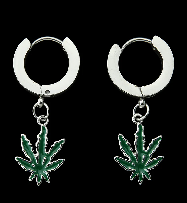 Hemp Leaf Stainless Steel Hoop Earrings - Mrs Treak