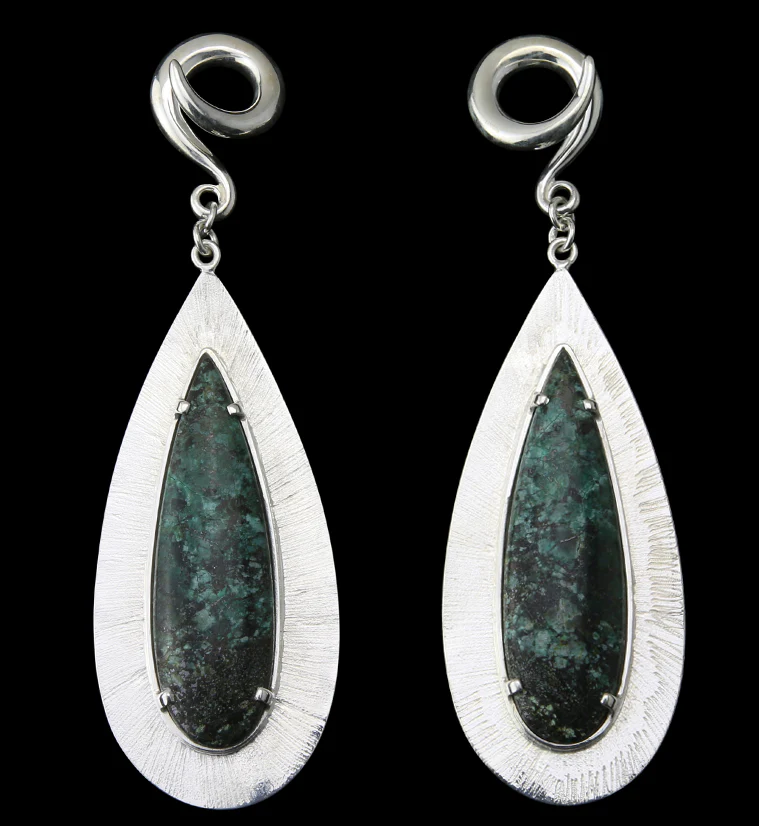 Score Chrysocolla Stone White Brass Ear Weights - Mrs Treak