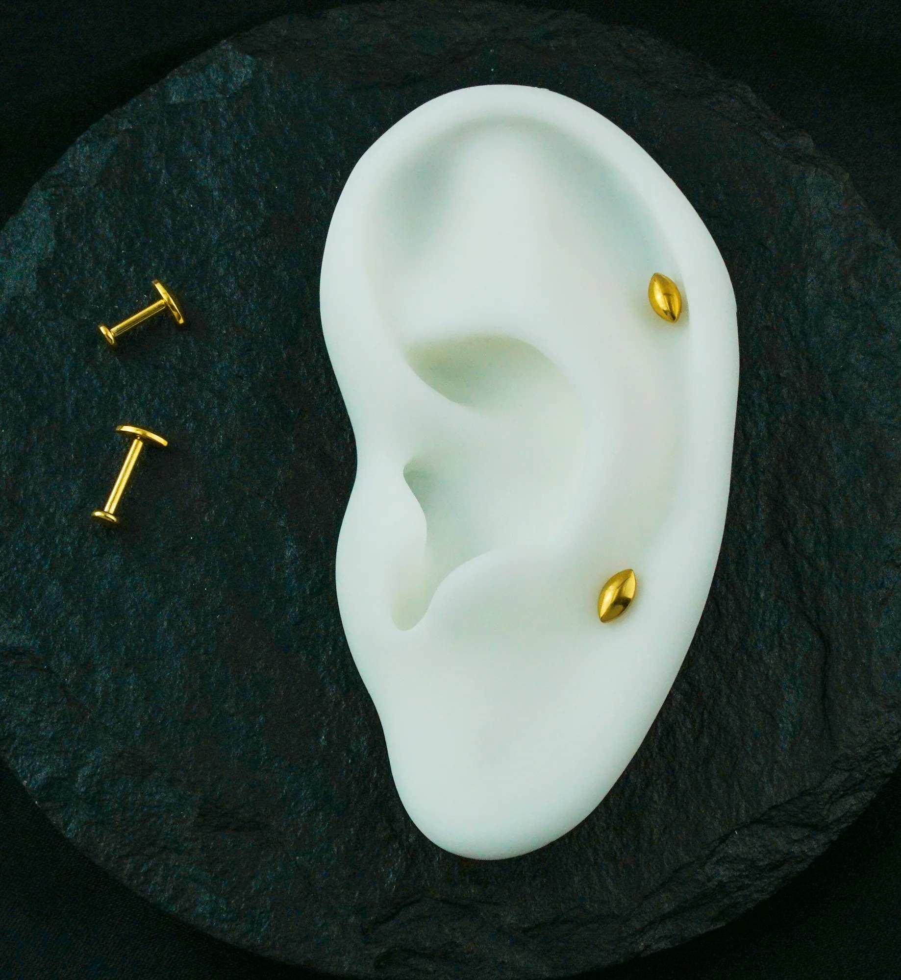 Gold PVD Compact Marquise Internally Threaded Titanium Flat Disk Labret - Mrs Treak