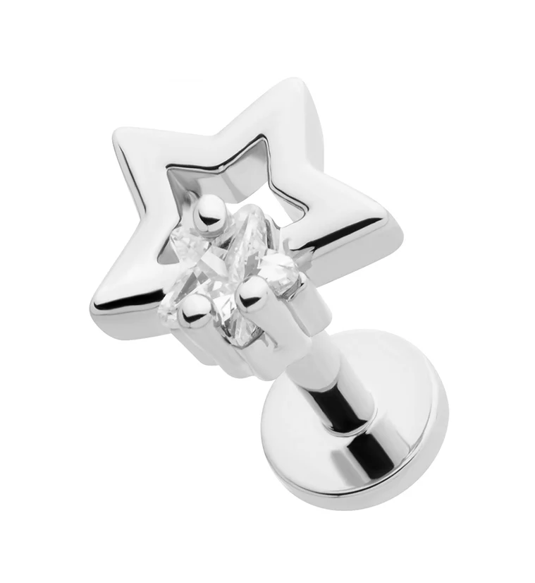 Star CZ Shadow Stainless Steel Threadless Labret - Mrs Treak