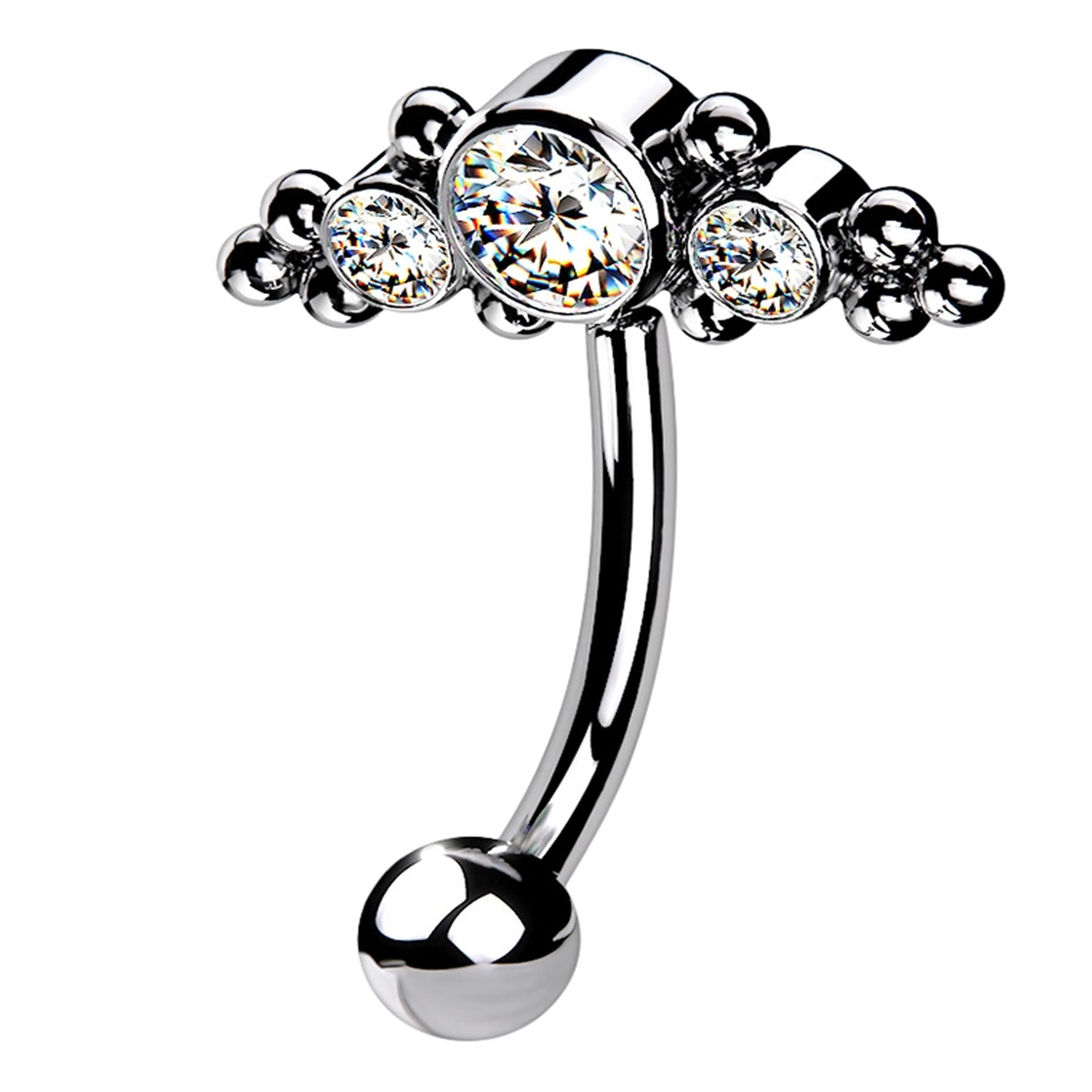 Horde Cluster Clear CZ Titanium Threadless Curved Barbell - Mrs Treak