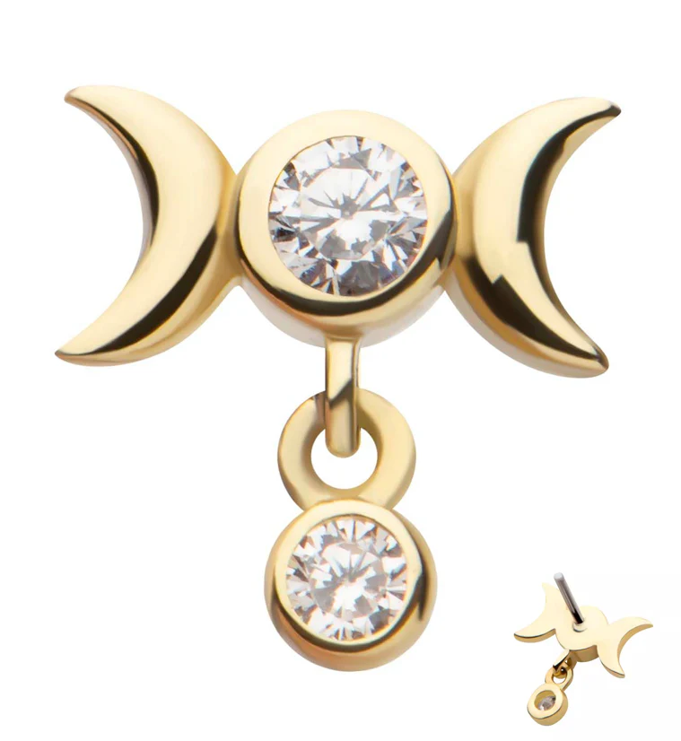 14kt Gold Moon Phase Dangle CZ Threadless Top - Mrs Treak