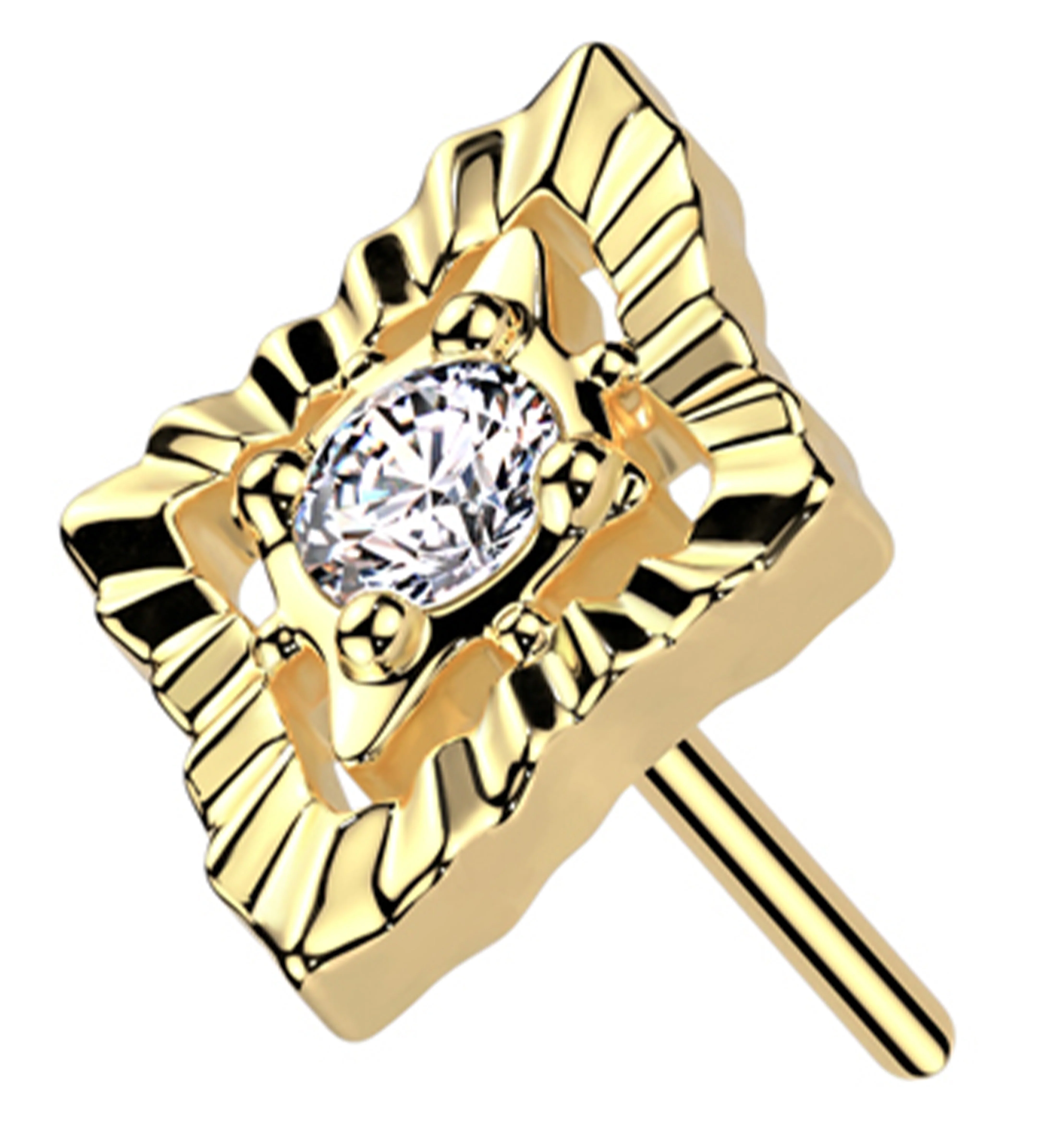 14kt Gold Rustle Clear CZ Threadless Top - Mrs Treak