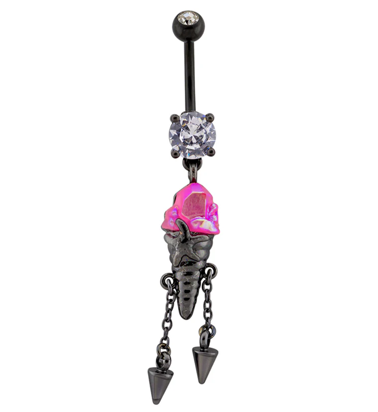 Black PVD Pink Crystal Sea Shell Dangle Belly Button Ring - Mrs Treak