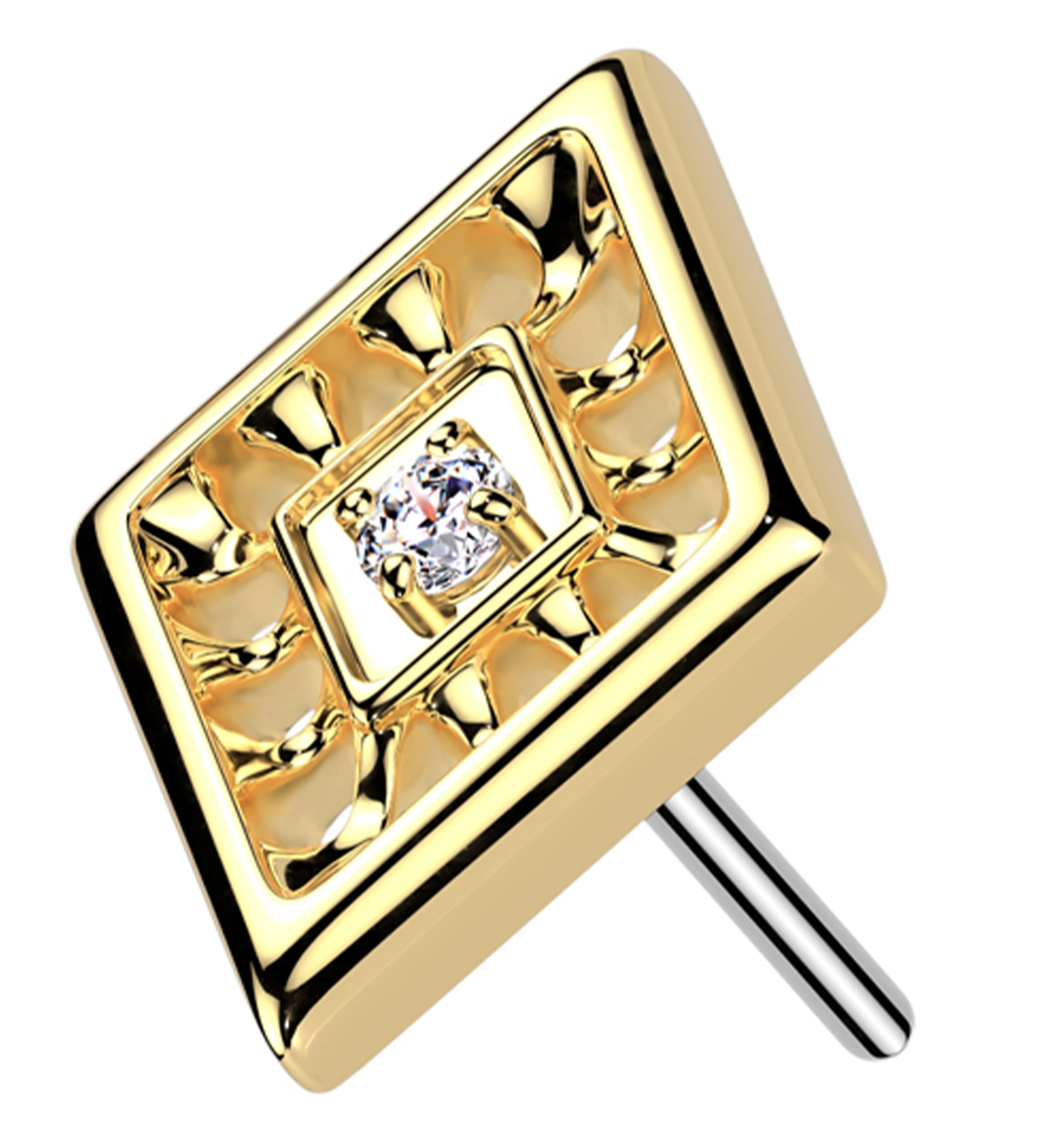 Gold PVD Rhombus Cutout Clear CZ Threadless Titanium Top - Mrs Treak