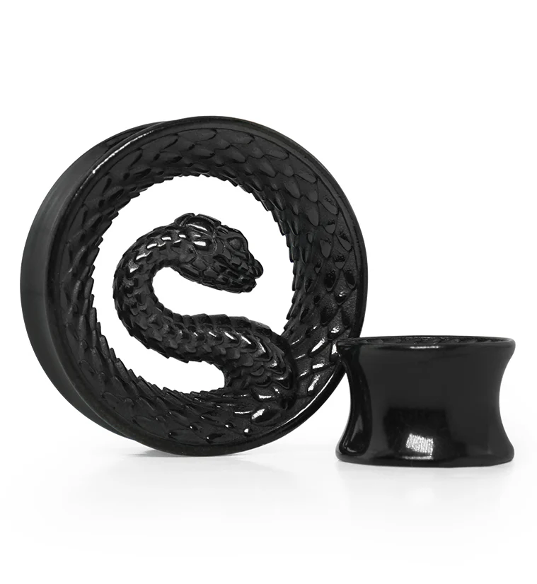Black PVD Snake Stainless Steel Tunnels - Mrs Treak