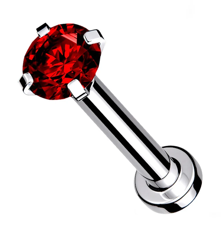 Red CZ Prong Internally Threaded Mini Disc Labret - Mrs Treak