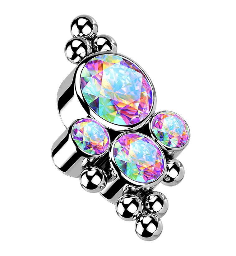 Beaded Array Rainbow Aurora CZ Titanium Internally Threaded Top - Mrs Treak
