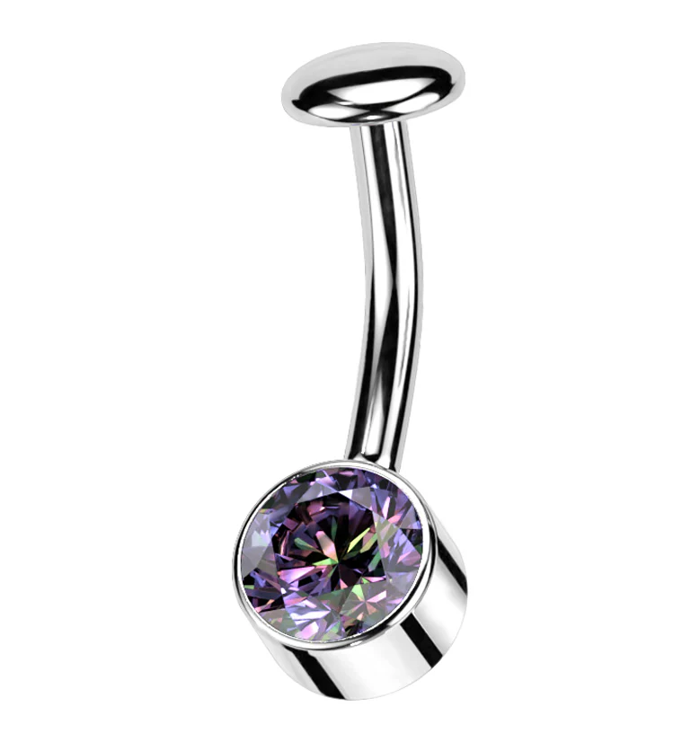 Bezel Black Aurora CZ Titanium Threadless Floating Belly Button Ring - Mrs Treak