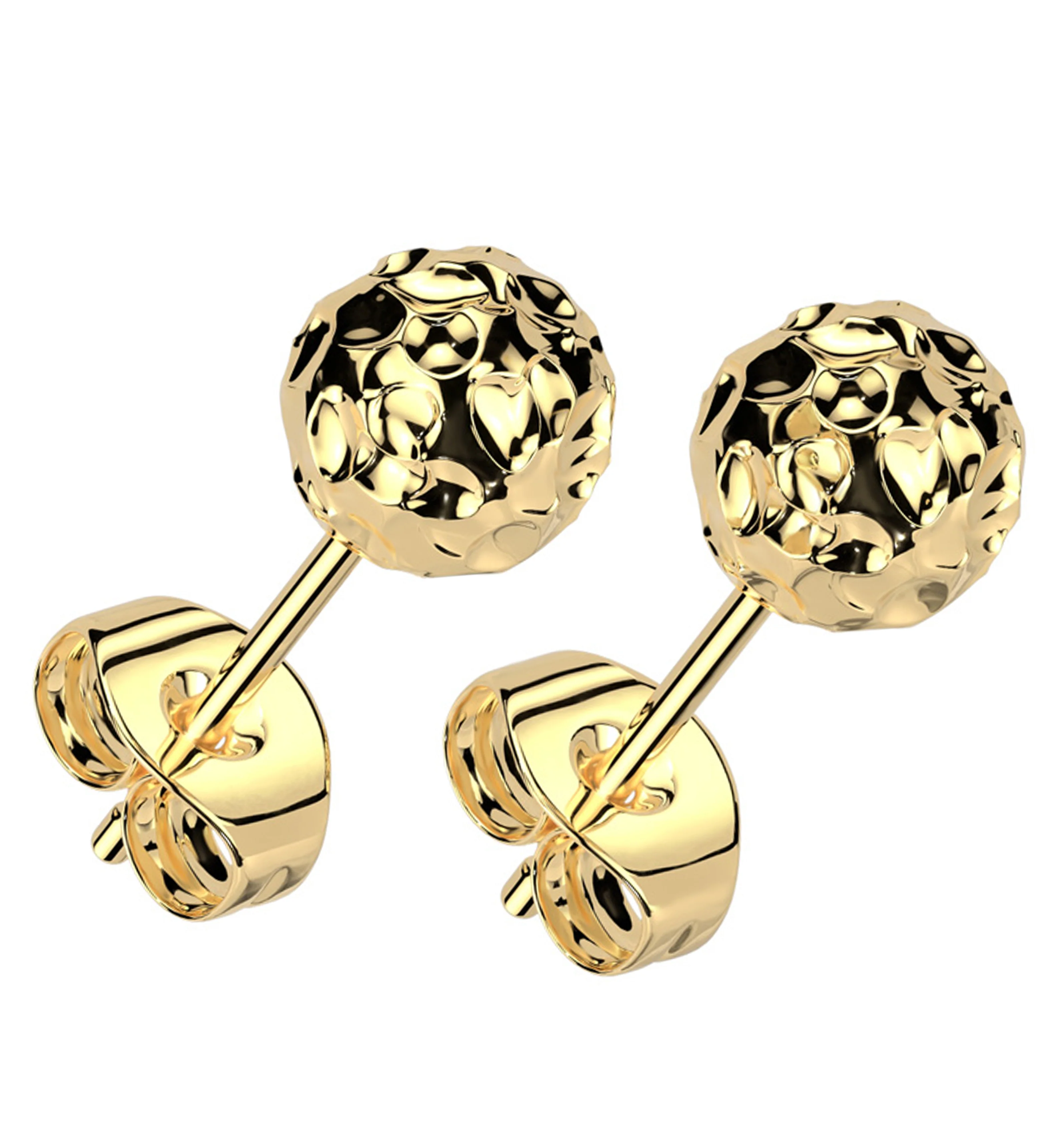 Gold PVD Hammered Ball Stainless Steel Stud Earrings - Mrs Treak