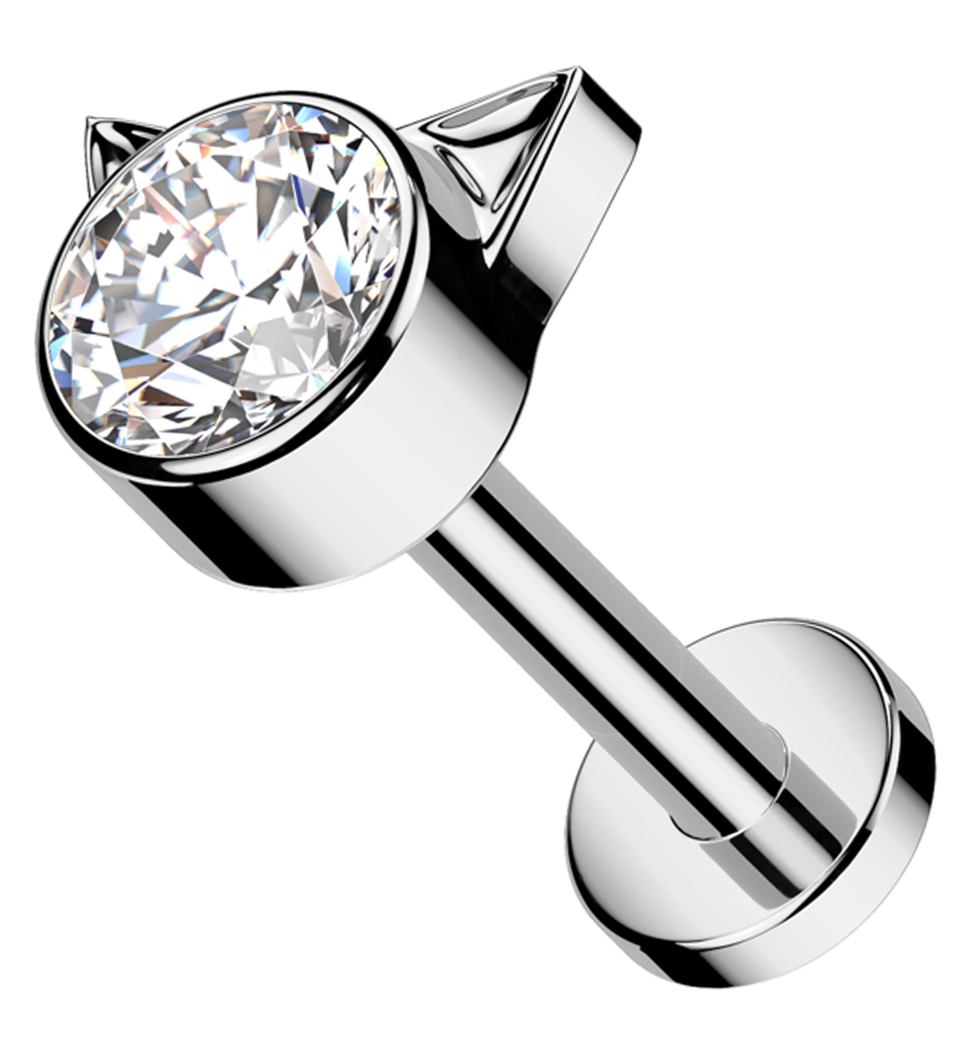 Cat Clear CZ Internally Threaded Titanium Labret - Mrs Treak
