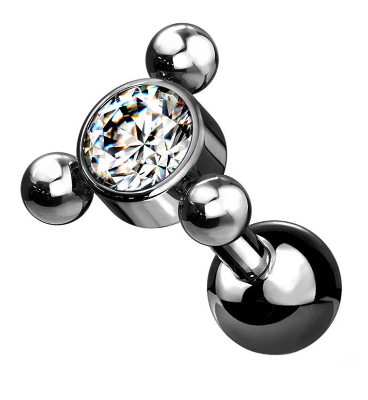 Black PVD Pyramid Triple Bead Gem Cartilage Barbell - Mrs Treak