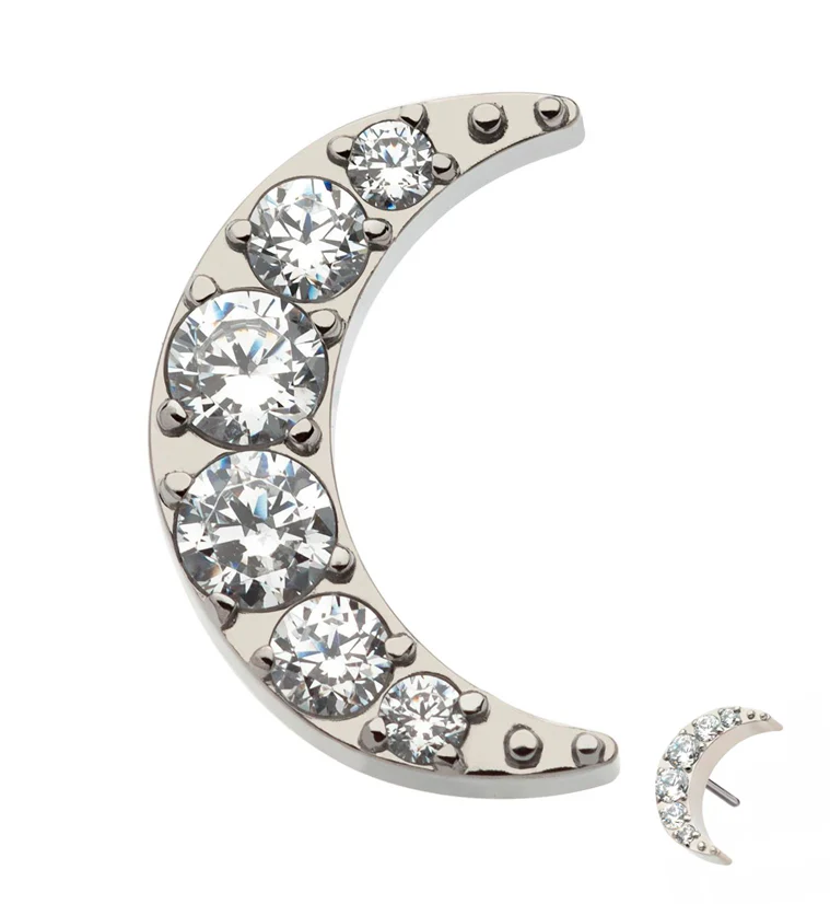 Crescent Moon Pave CZ Threadless Titanium Top - Mrs Treak