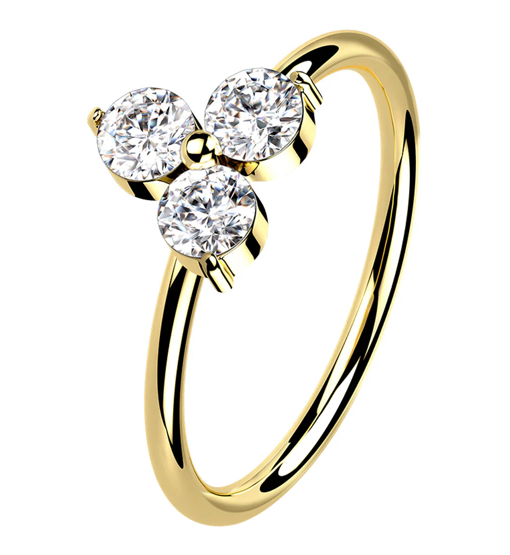 14kt Gold Trinity Clear CZ Hoop Ring - Mrs Treak