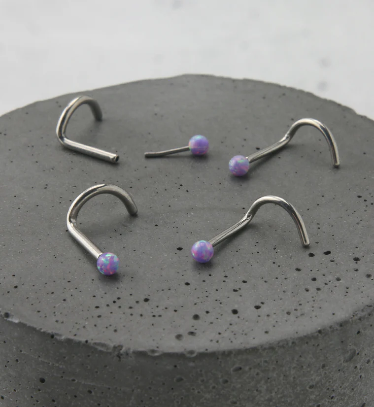 Purple Opalite Ball Titanium Threadless Nose Screw - Mrs Treak