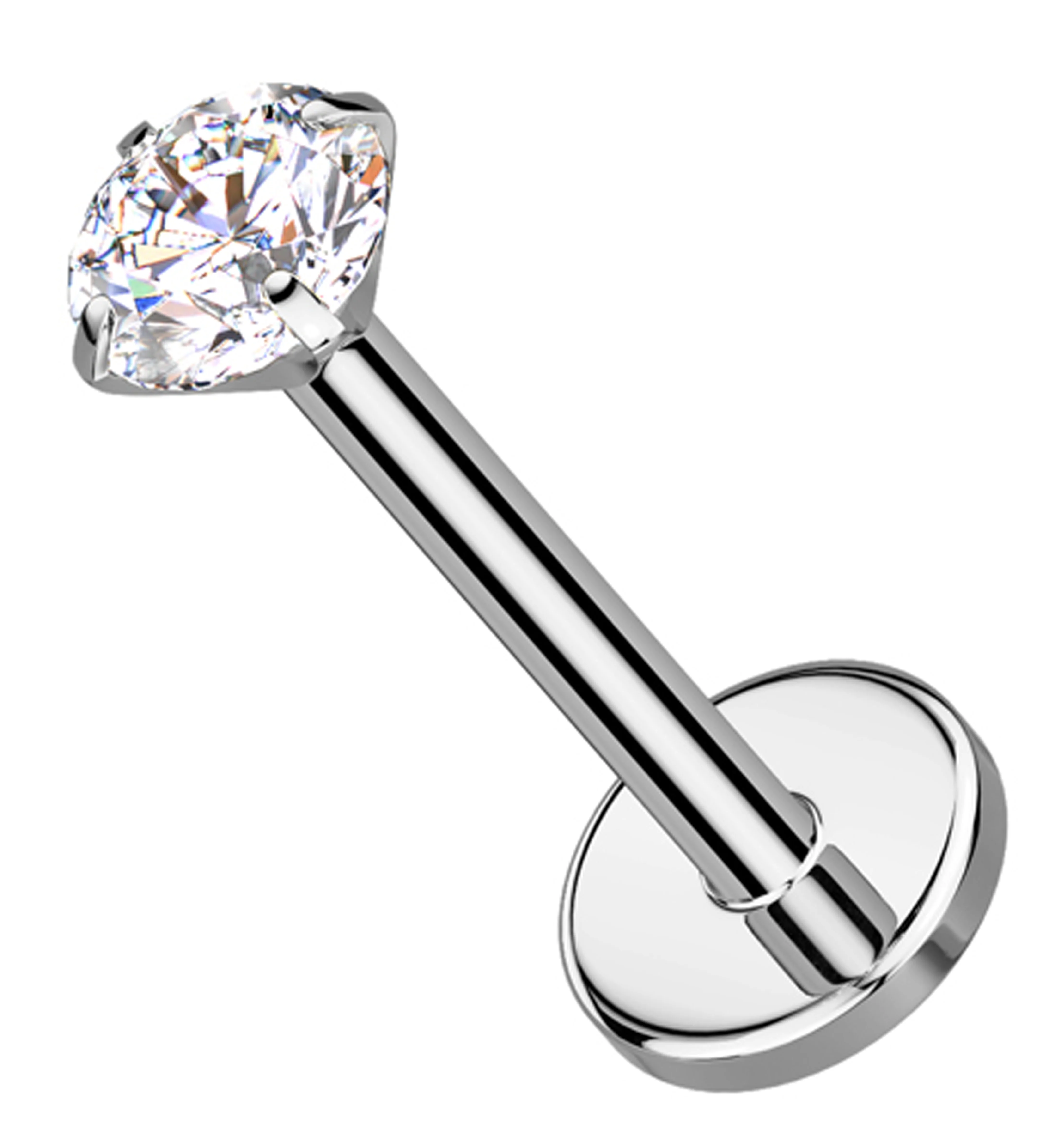 Prong Clear CZ Flat Disk Titanium Threadless Labret - Mrs Treak