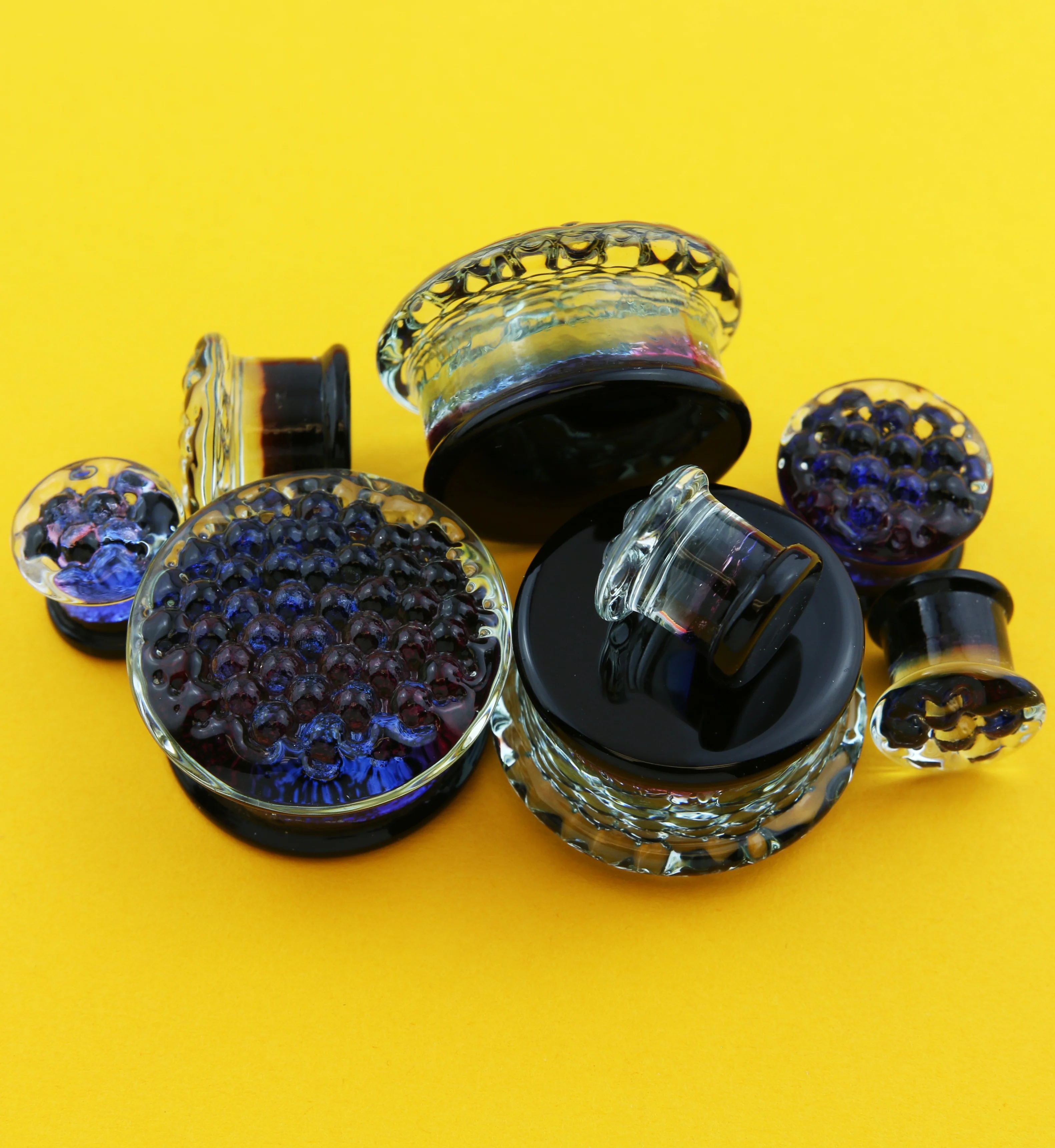 Blurple Hammered Glass Double Flare Plugs - Mrs Treak