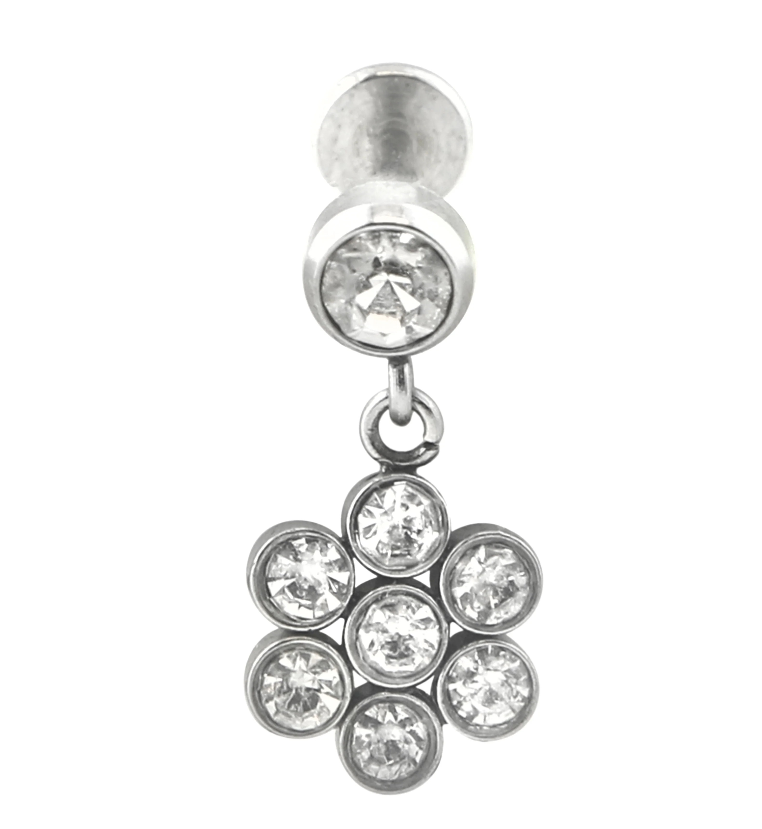 Floret Clear CZ Dangle Internally Threaded Stainless Steel Labret - Mrs Treak