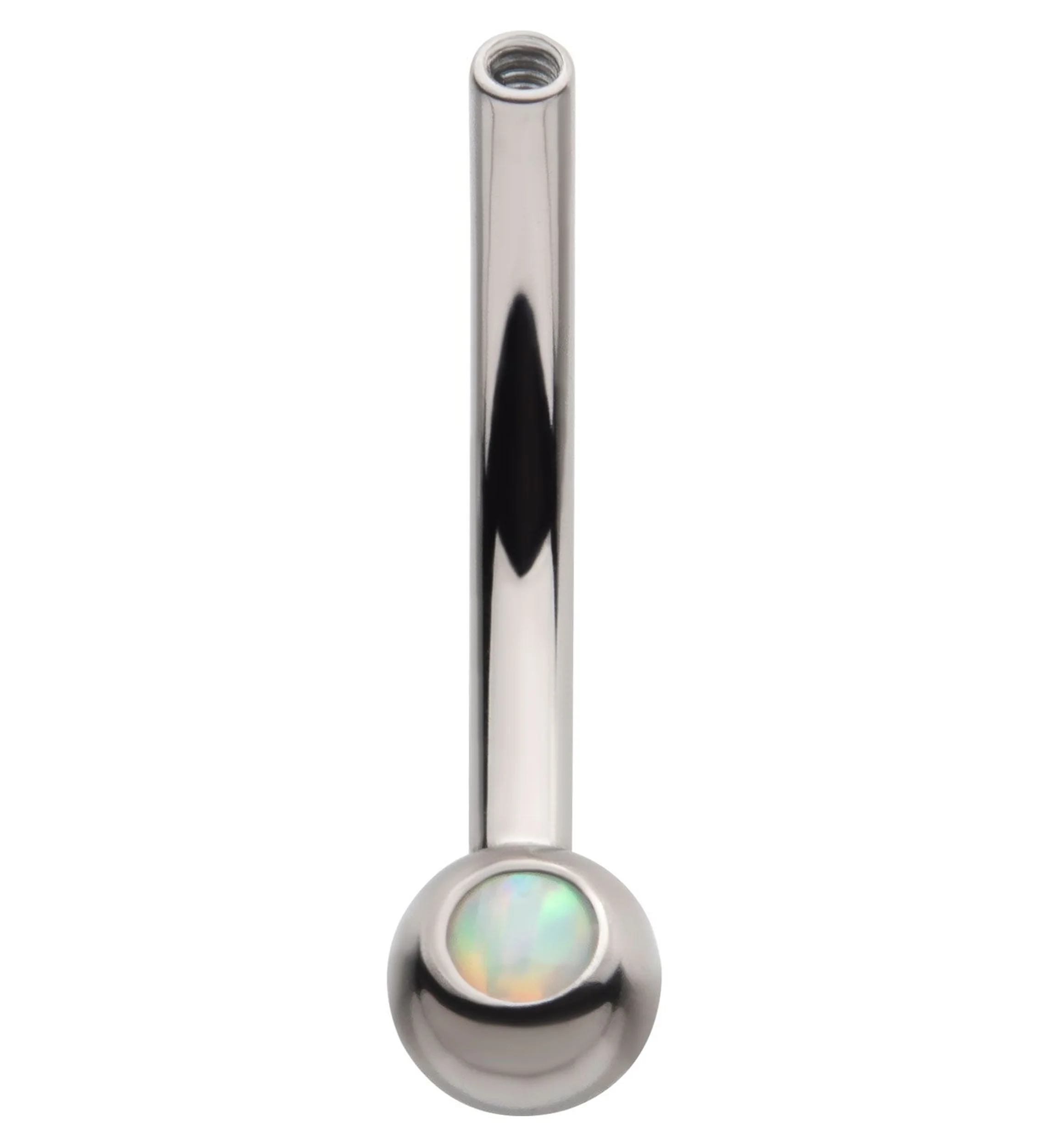 Single White Opalite Titanium Curved Internally Threaded Barbell - Mrs Treak