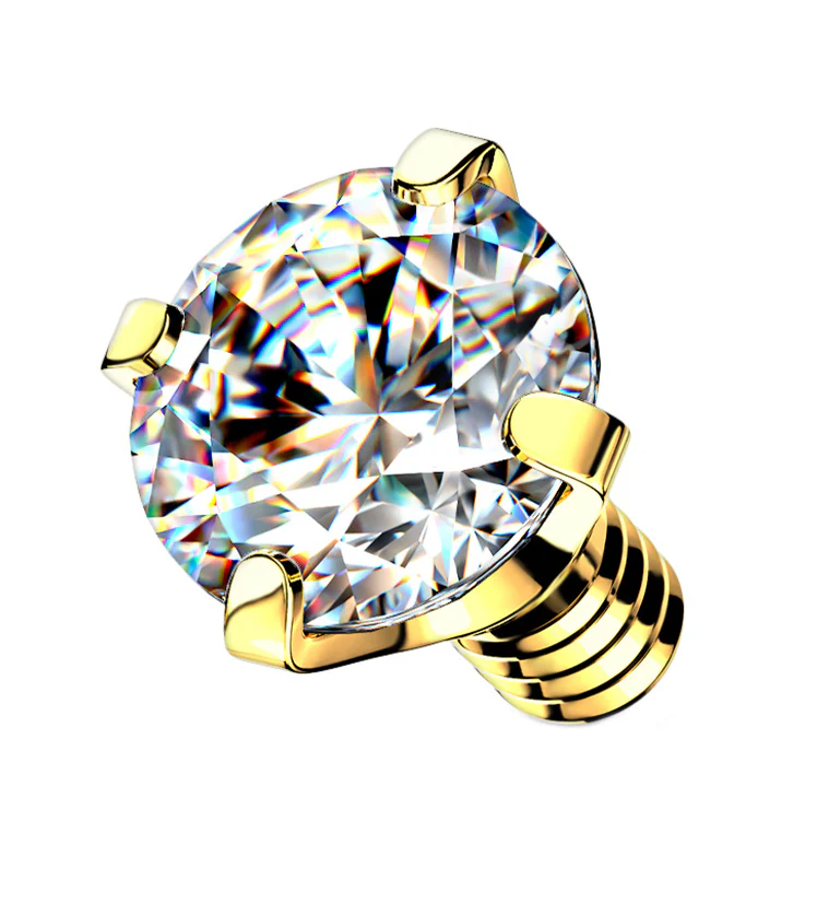 Gold PVD Prong Clear CZ Stainless Steel Internally Threaded Top - Mrs Treak