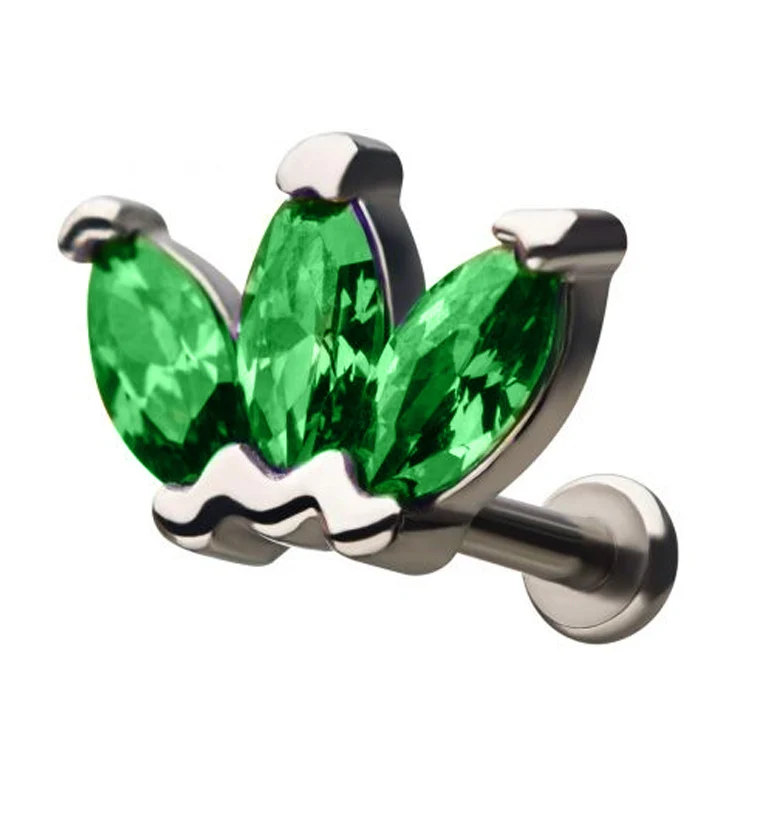 18G Green Lotus CZ Gem Labret - Mrs Treak
