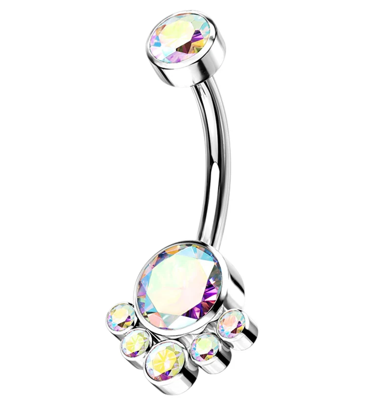 Rainbow Aurora CZ Cluster Titanium Belly Button Ring - Mrs Treak