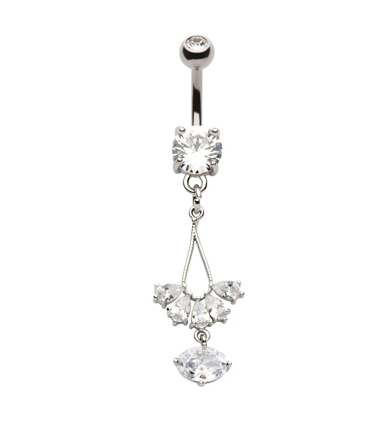 Teardrop Beacon Dangle Oval CZ Stainless Steel Belly Button Ring - Mrs Treak