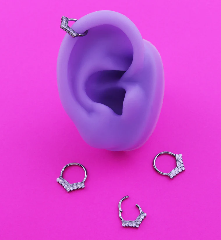 Chevron Clear CZ Titanium Hinged Segment Ring - Mrs Treak