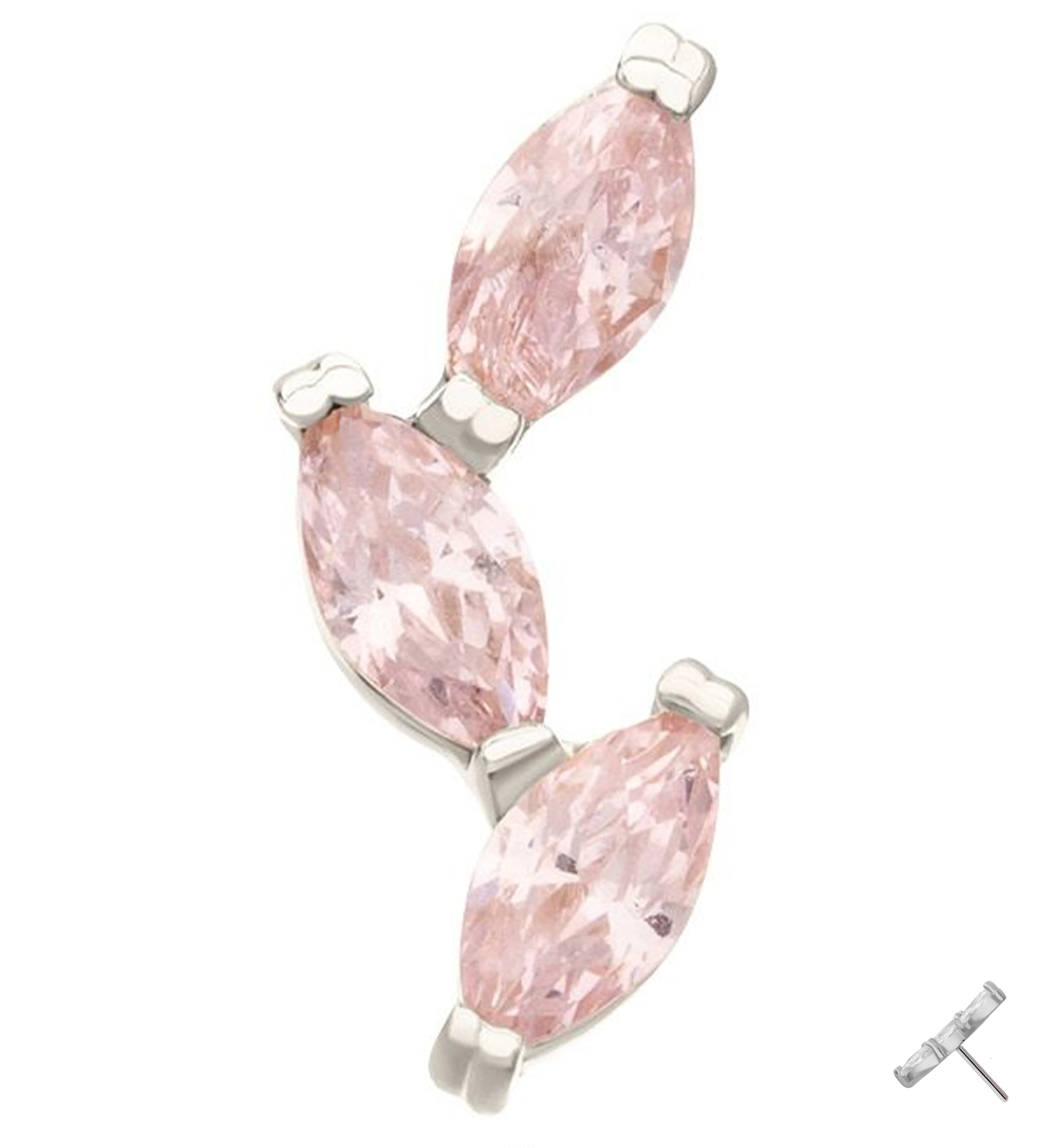14kt White Gold Triple Marquise Vine Light Pink CZ Threadless Top - Mrs Treak