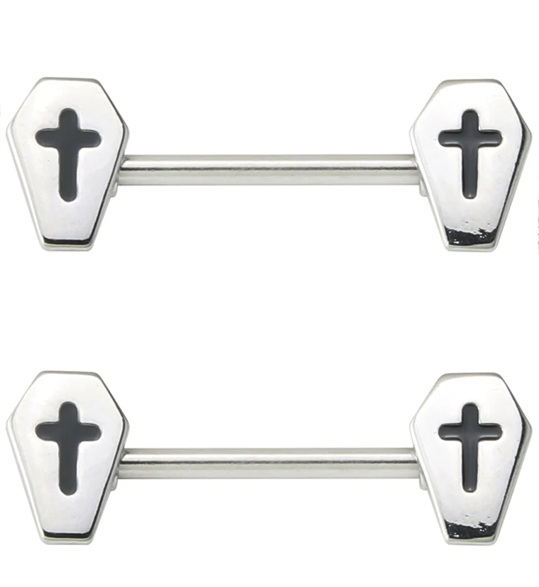 Cross Coffin Stainless Steel Nipple Barbell - Mrs Treak