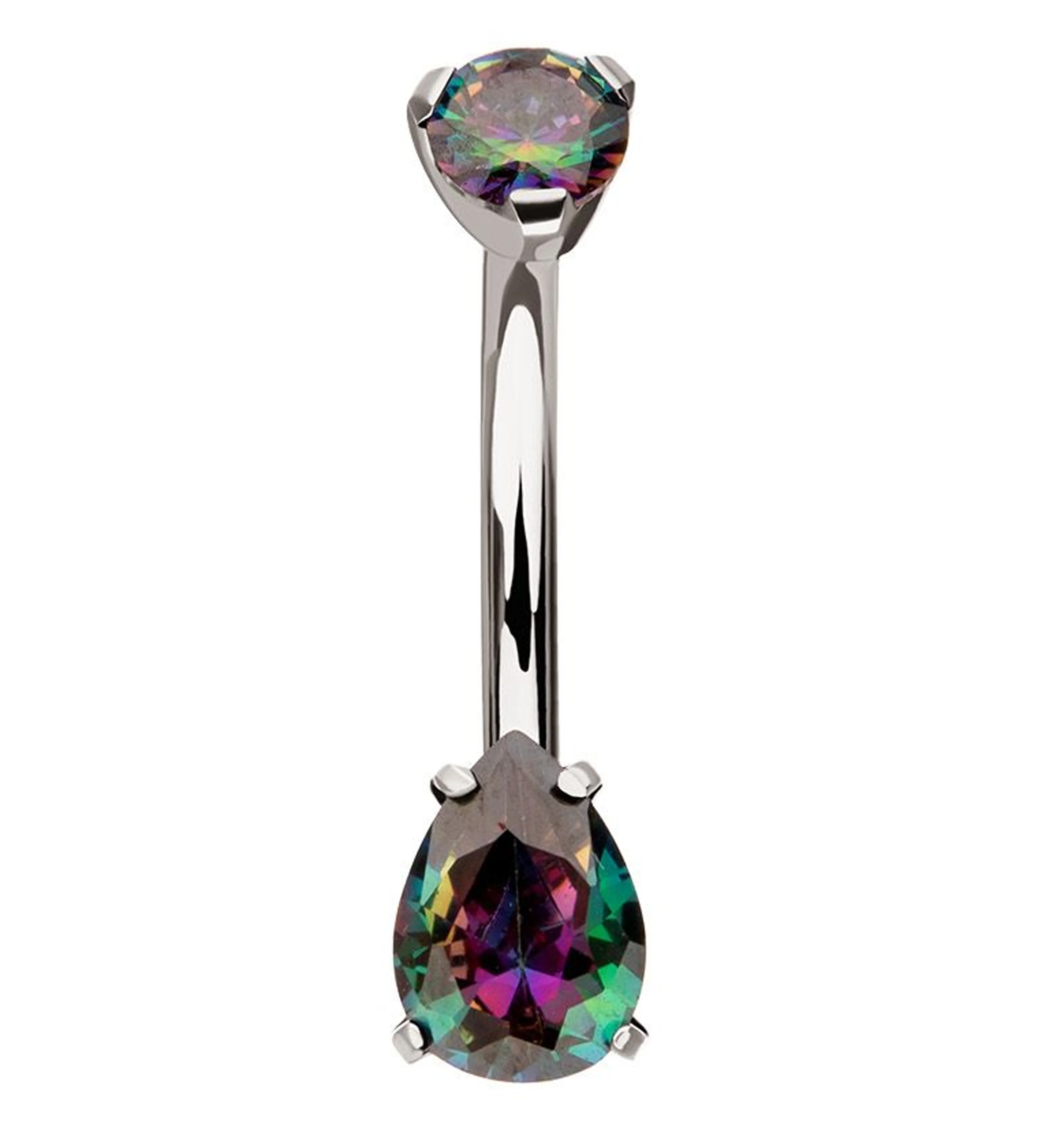 Teardrop Black Aurora CZ Titanium Internally Threaded Belly Button Ring - Mrs Treak
