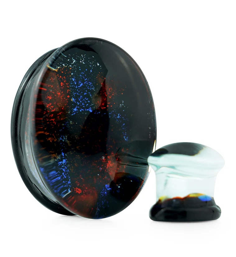 Oval Campfire Dichroic Glass Double Flare Plugs - Mrs Treak