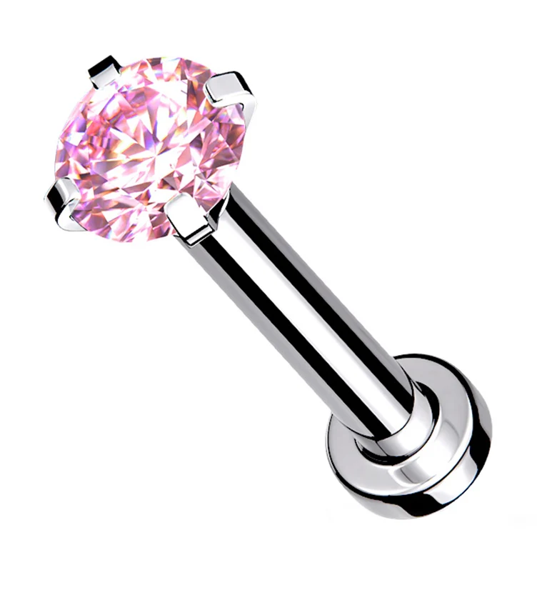 Pink CZ Prong Internally Threaded Mini Disc Labret - Mrs Treak