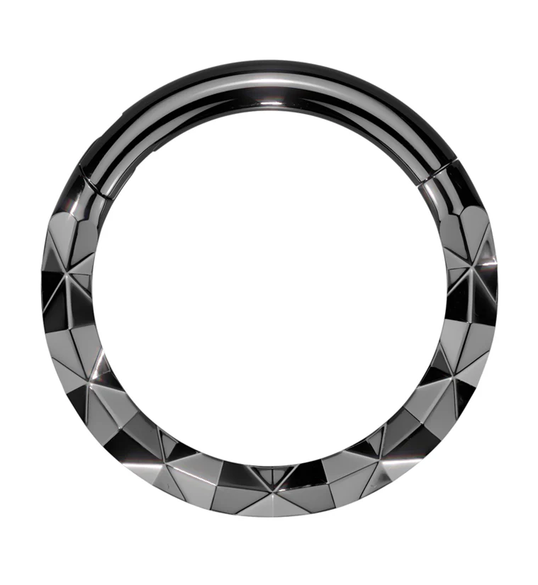 Black PVD Faceted Front Stainless Steel Hinged Segment Ring - Mrs Treak