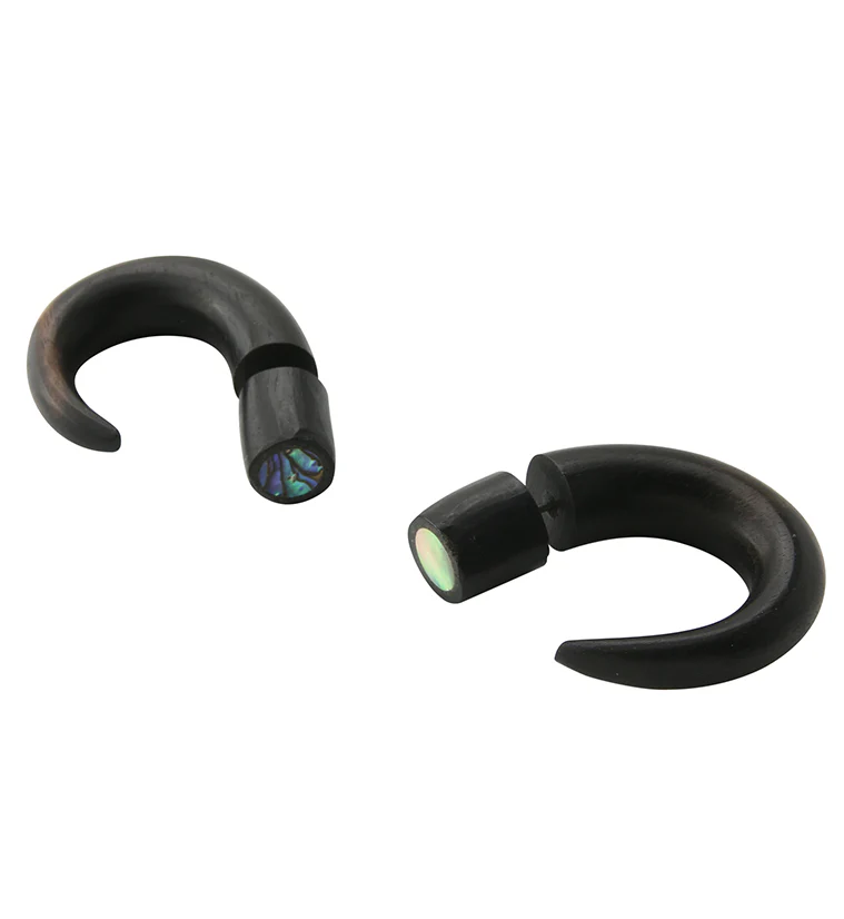 Areng Wood Fake Gauge Abalone Inlay Circular Tapers Tribal Earrings - Mrs Treak