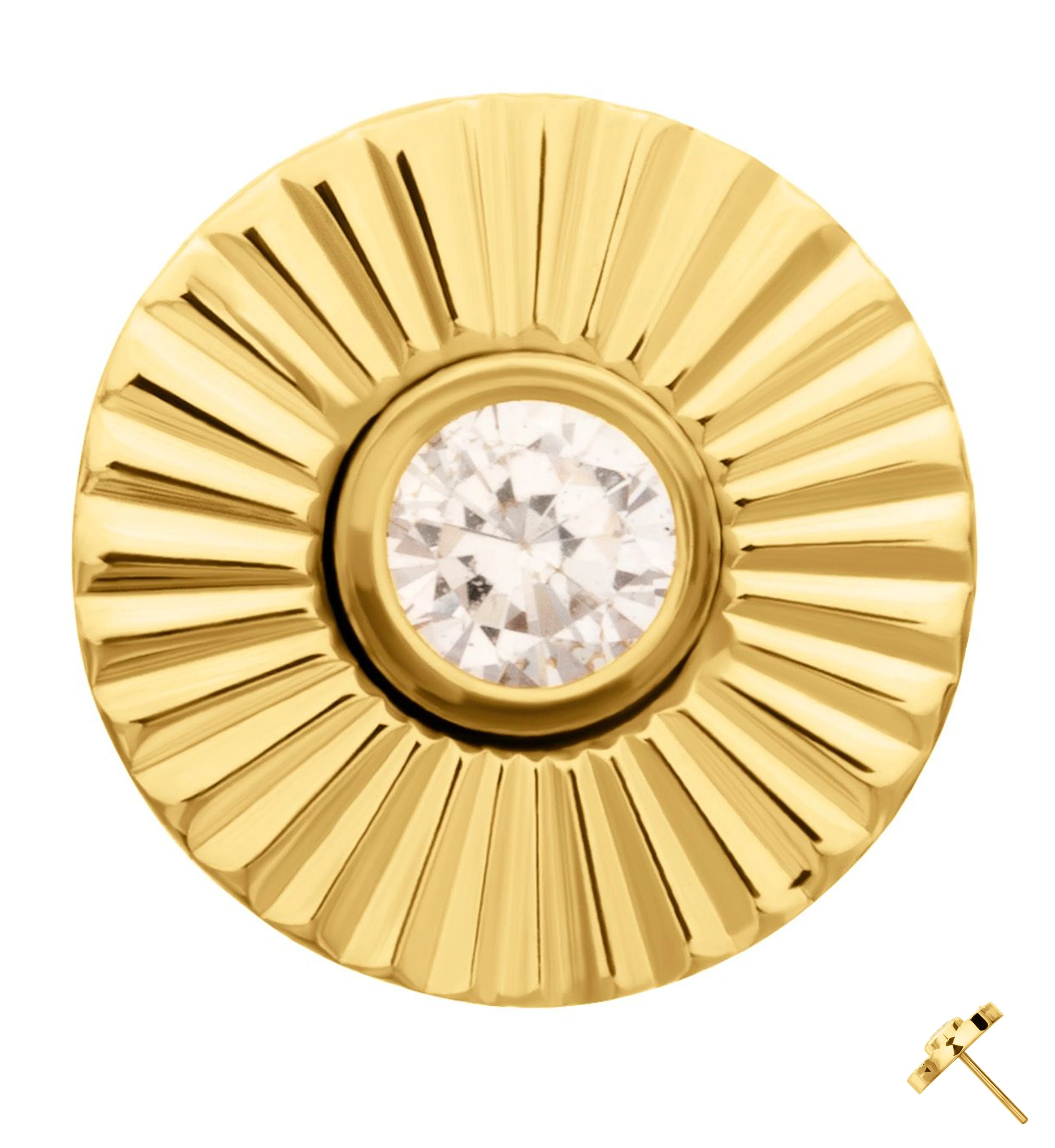 24kt Gold PVD Score Disk Clear CZ Threadless Titanium Top - Mrs Treak