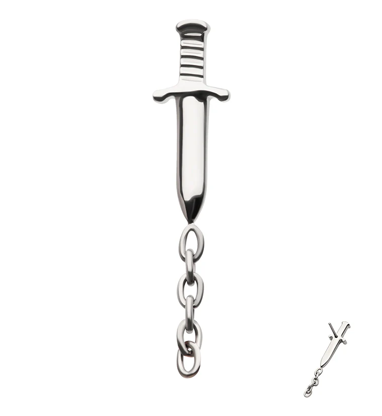 Dagger Dangle Chain Threadless Titanium Top - Mrs Treak
