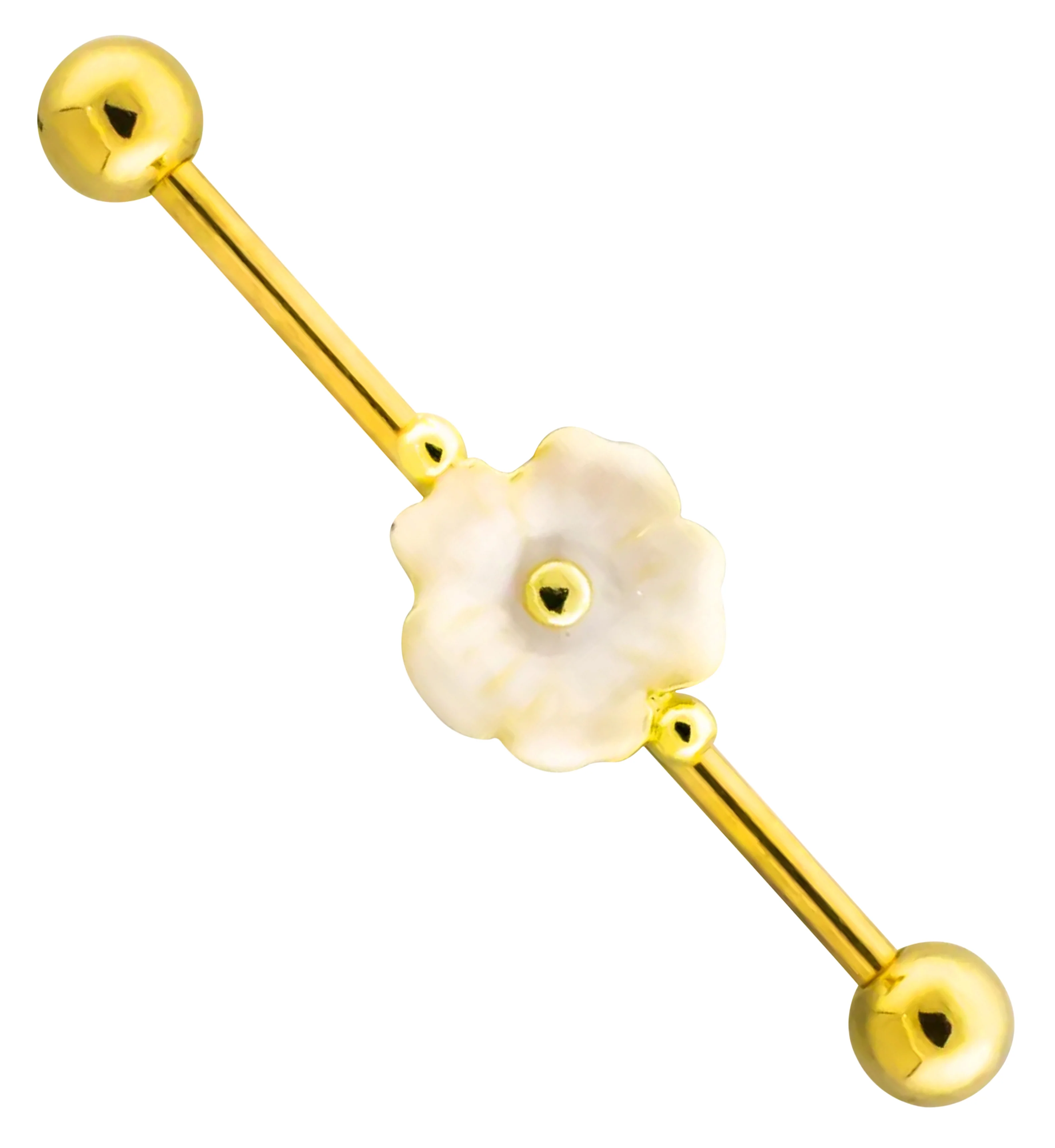 Gold PVD Beaded Flower Stainless Steel Industrial Barbell - Mrs Treak